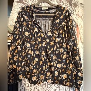 Universal Thread Black Floral Peasant Blouse with Tan Accents